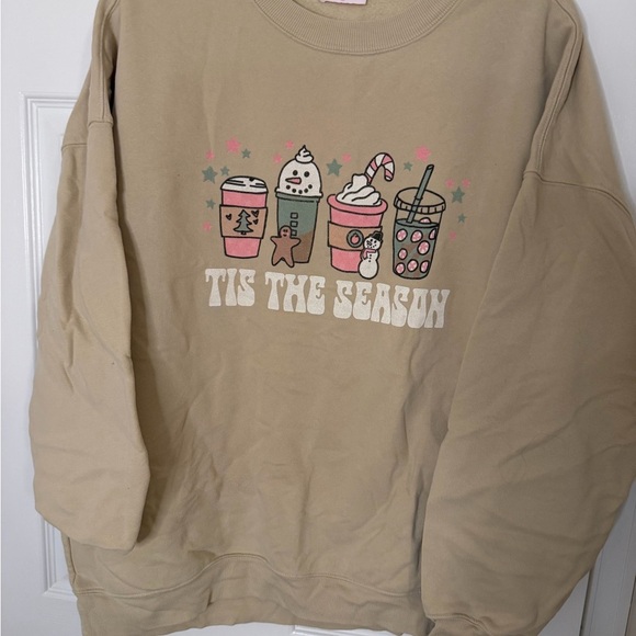 Pink Lily Tops - Pink Lily Tan Holiday Sweatshirt